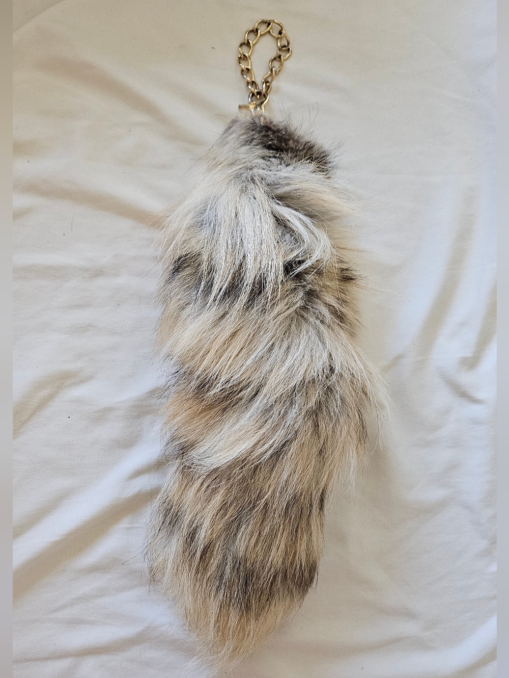 Lip Service Gyaru Japan Genuine Fox Fur Tail Keychain Natural Gray-Tan Gold